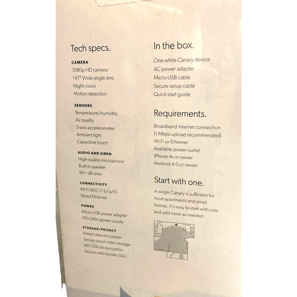 Canary C100D1511244 Smart Home Security Camera - White Sealed New in Box - Picture 2 of 4